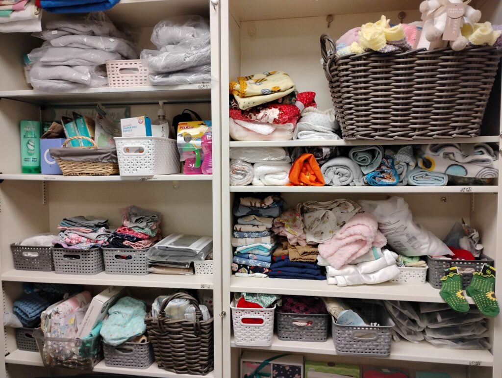shelves of baby items